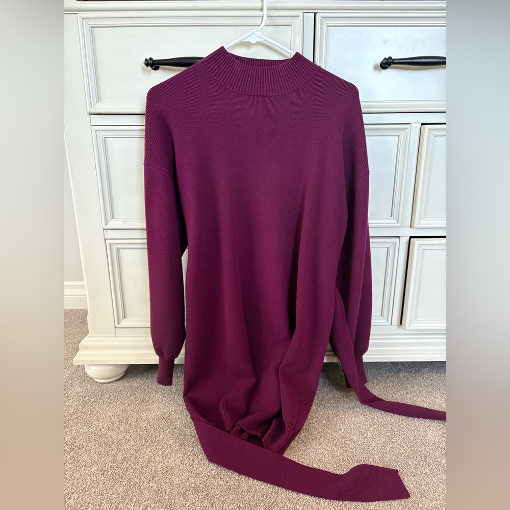 Lulus deep burgundy mock neck sweater dress with belt tie options size XS